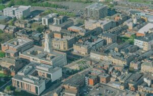 Aerial view of Barnsley England, representing the local broadband coverage area