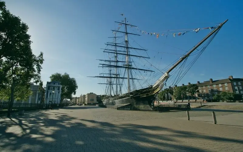 The Cutty Sark in its dry dock at Greenwich