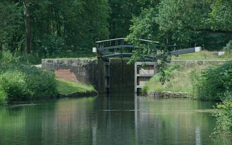 Lock gates on the Basingstoke Canal near Woking