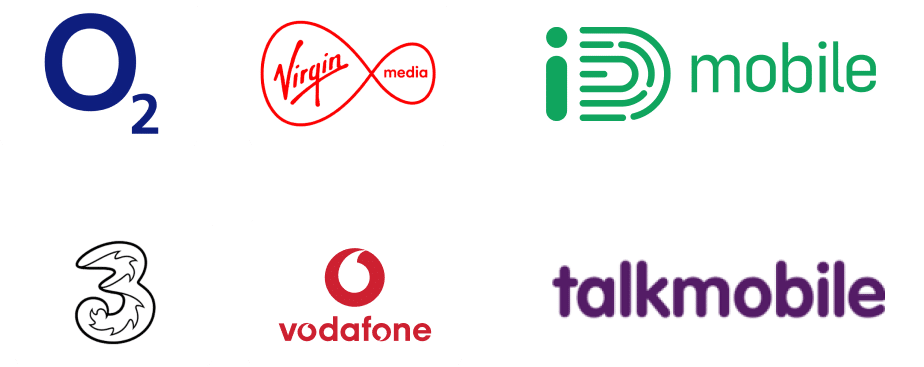 O2, Virgin Media, Id Mobile, Three, Vodafone And Talkmobile Logos