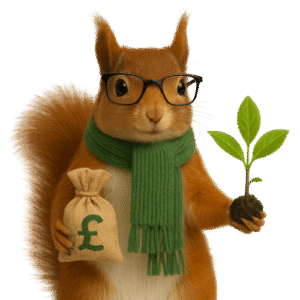 Super Saving Squirrel holding tree