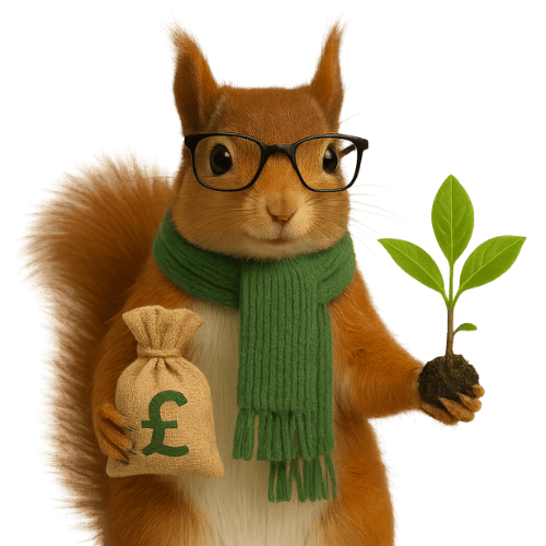 Super Saving Squirrel holding tree
